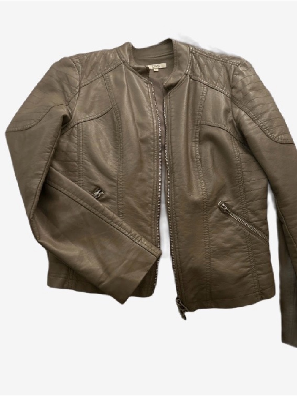 Women's Taupe Leather Moto Jacket - Classic Zip Front